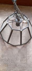 Lampadario vintage ferro battuto e vetro