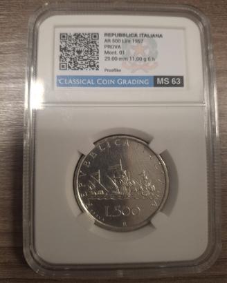 Moneta 500 lire Prova 1957