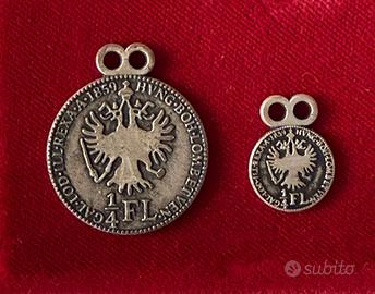 Coppia Vintage Medaglie 1/4 Fiorino Austriaco 1859
