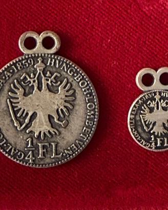Coppia Vintage Medaglie 1/4 Fiorino Austriaco 1859