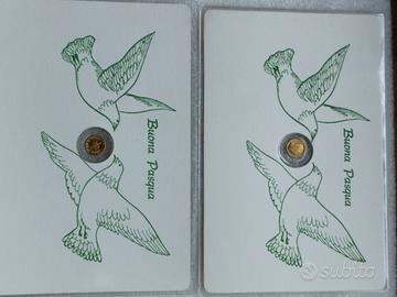 Coppia Cartoncini monetina oro Buona Pasqua 