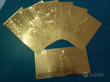 FINTE BANCONOTE LAMINATI IN ORO 7 PZ "€"A