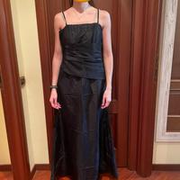 Abito lungo nero in raso di seta misura 46
