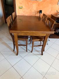 TAVOLO IN LEGNO COLOR NOCE 6 PERSONE CON 6 SEDIE