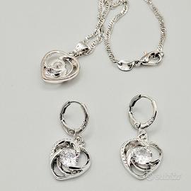 collana e orecchini argento cuore zirconia donna