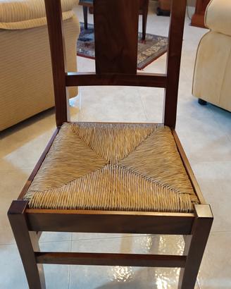 Set di 6 sedie in legno con seduta impagliata