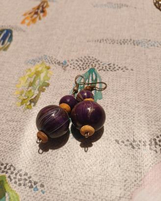 Orecchini pendenti perline legno