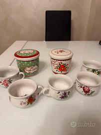Set Tazze Ceramica Vintage: 5 Tazzine +2 Tisaniere