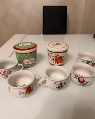Set Tazze Ceramica Vintage: 5 Tazzine +2 Tisaniere