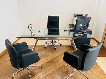 Scrivania Calligaris in cristallo + 3 poltrone