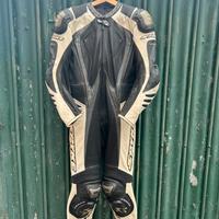 Tuta moto Spyke pelle/canguro bianca-nera