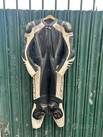 Tuta moto Spyke pelle/canguro bianca-nera