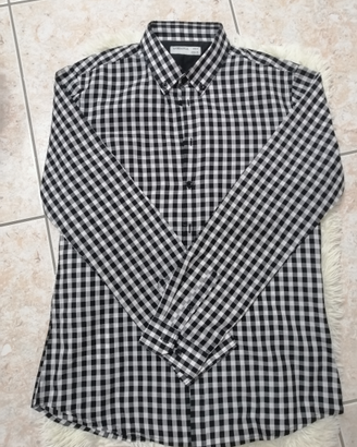 Camicia uomo con fantasia a quadri bianca e nera