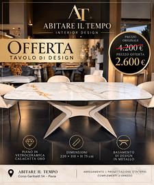Tavolo design Calacatta Oro vetroceramica 220 cmv