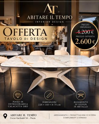 Tavolo design Calacatta Oro vetroceramica 220 cmv