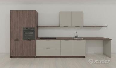 Cucina rettilinea Beige sabbia/Rovere con snack.