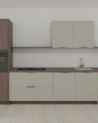Cucina rettilinea Beige sabbia/Rovere con snack.
