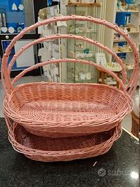 Set 3 cesti rosa ovali in vimini con manico