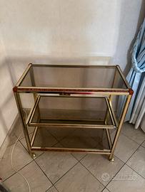 Carrello bar vintage dorato con 3 ripiani fumé
