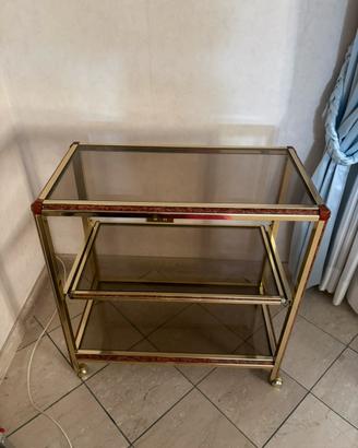 Carrello bar vintage dorato con 3 ripiani fumé