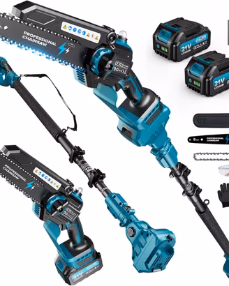 2-in-1 Mini Motosega a Batteria con Asta Telescopi