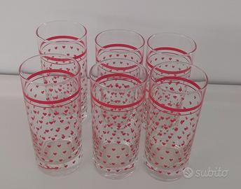 set 6  bicchieri acqua cocktail cuoricini