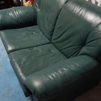 Divano 2 Posti in Vera Pelle Verde Bosco - Vintage