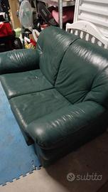 Divano 2 Posti in Vera Pelle Verde Bosco - Vintage