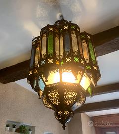 Lampadario artigianale in bronzo vetri colorati