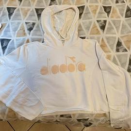 Felpa Diadora bianca con cappuccio e maxi logo