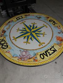 Tavolo in pietra lavica dell'etna dipinto a mano