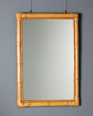 Specchio Anni 80 con Cornice in Bambù