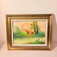 Dipinto "paesaggio rurale" con cornice dorata
