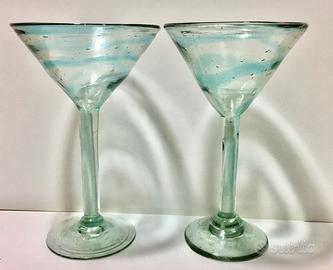 2 coppe vetro soffiato spirale azzurro Murano