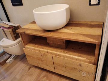 bagno sospeso in abete vecchio con 2 cassetti