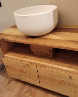 bagno sospeso in abete vecchio con 2 cassetti