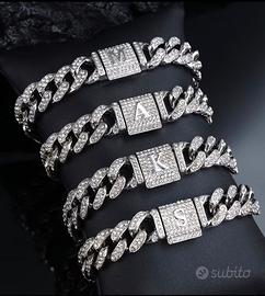 Bracciale Iced Out Argento Lettera A-Z
