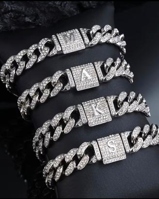 Bracciale Iced Out Argento Lettera A-Z
