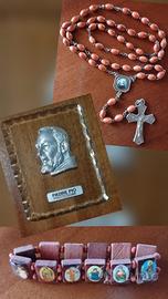 Padre Pio effige su vetro, rosario. Braccialetto  