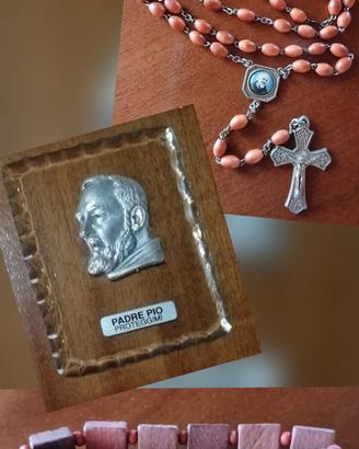 Padre Pio effige su vetro, rosario. Braccialetto  
