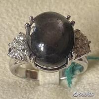 ANELLO ORO 18kt DIAMANTI E ZAFFIRO OCCHIO DI GATTO
