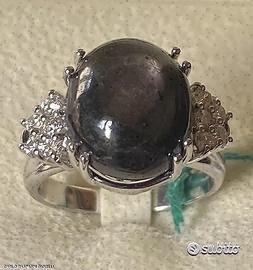 ANELLO ORO 18kt DIAMANTI E ZAFFIRO OCCHIO DI GATTO