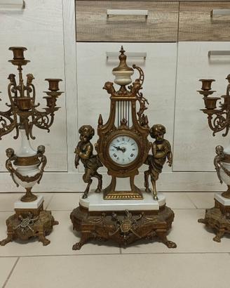 Trittico Lancini orologio + 2 candelabri