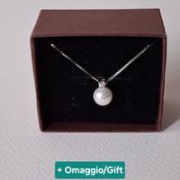 Collana argento 925 perla sintetica, zirconia 40cm