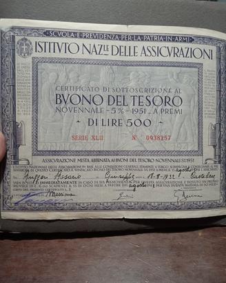 certificato Buono del tesoro 1942