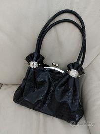 Borsa Nera Croc Effect Kiss Lock Ball y2k