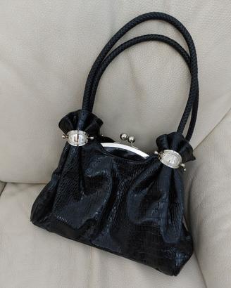 Borsa Nera Croc Effect Kiss Lock Ball y2k