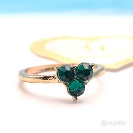 Anello Donna Dorato Con Pietra Verde Misura 17