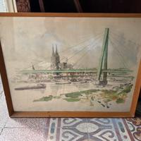 Quadro vintage 1959 Veduta di Colonia firmatoBerke