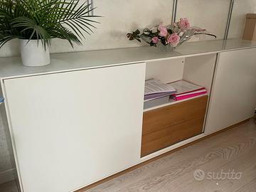 Mobile contenitore cassettiera bianco e legno